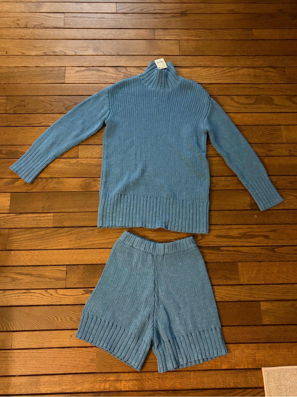 Free People Blue Ribbed Knit Women’s Sweater and Shorts Set